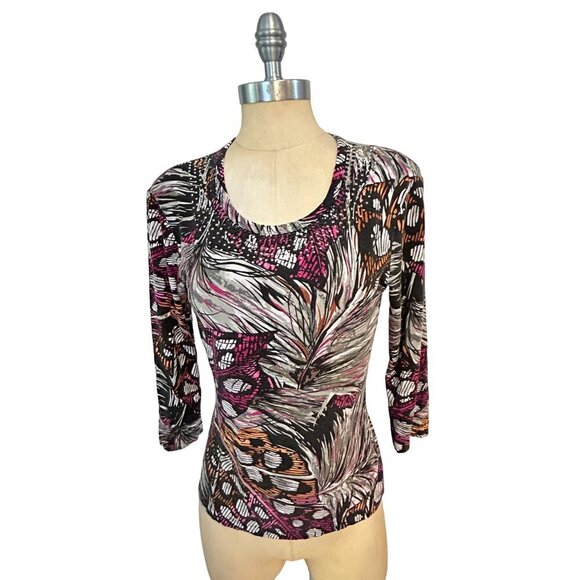 St. John 3/4 Sleeve Scoop Neck Abstract Purple Print Top Size Small - Picture 1 of 5